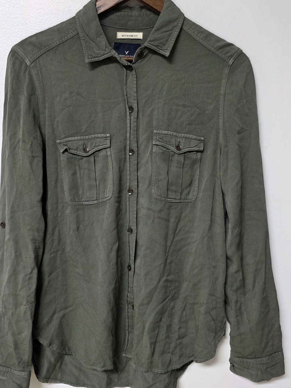 Men's Olive Green Button-Up Utility Shirt Jacket